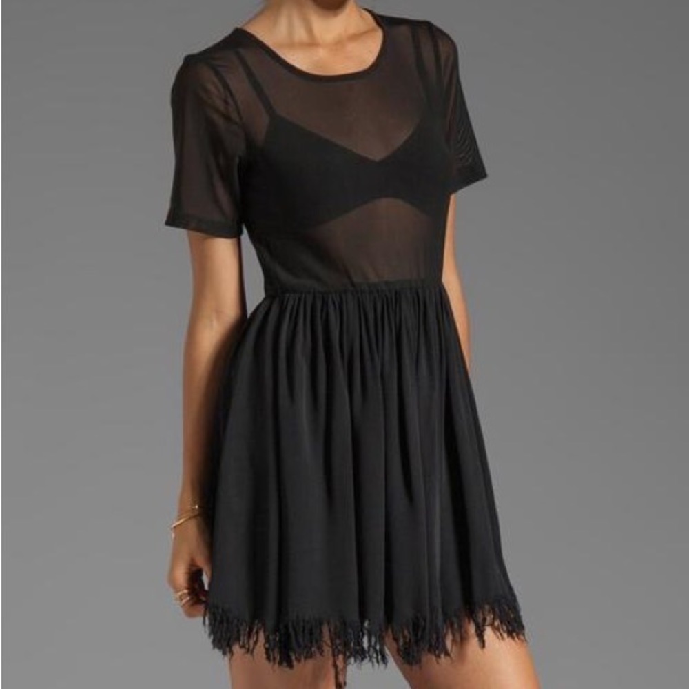 UNIF Shredder Black Sheer Short Sleeve Mesh Top Dress XS